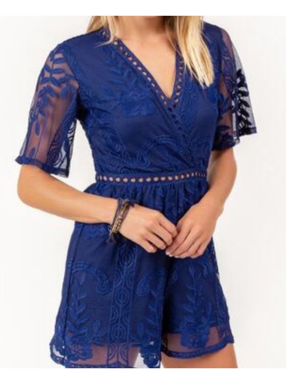 Miami from Francesca's Blue Lace Romper western rodeo boho M